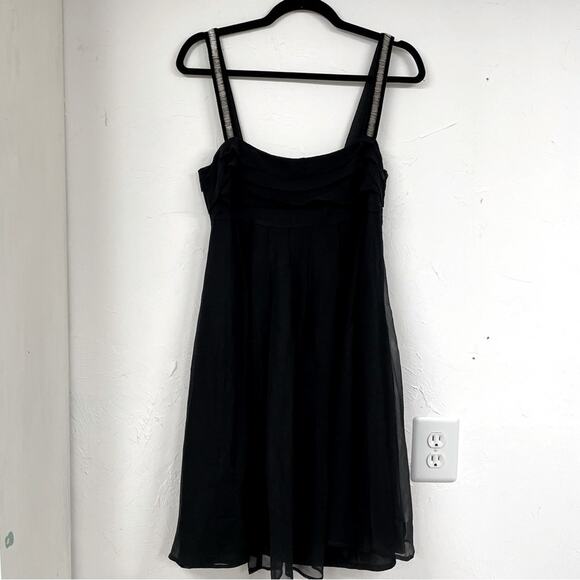 Mango Black Silk A Line Mini Dress Beaded Strap Y2K Womens 6 Party Babydoll - Picture 1 of 11